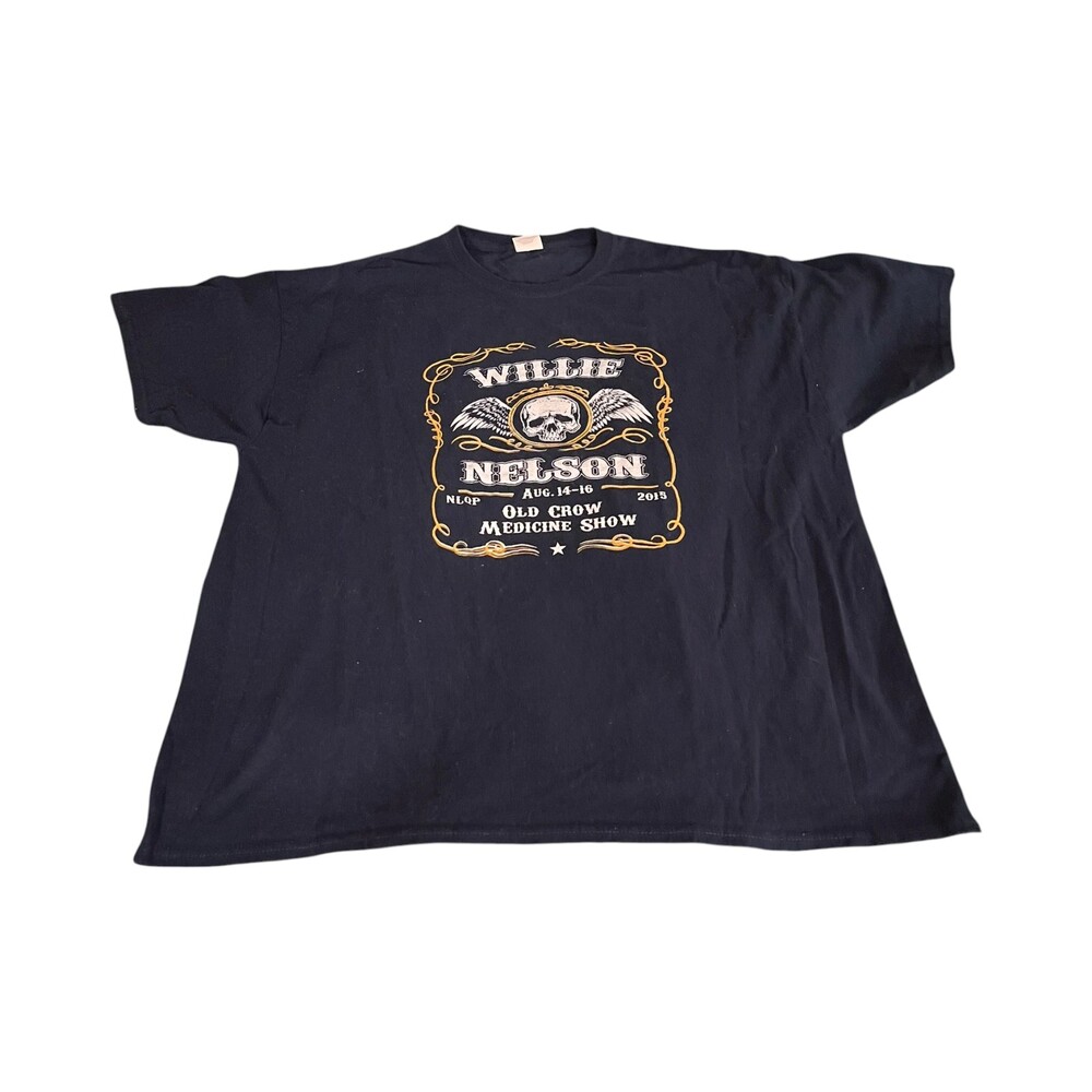 Willie Nelson Old Crow Medicine Show 2015 Tour Concert T Shirt XXL Navy Blue